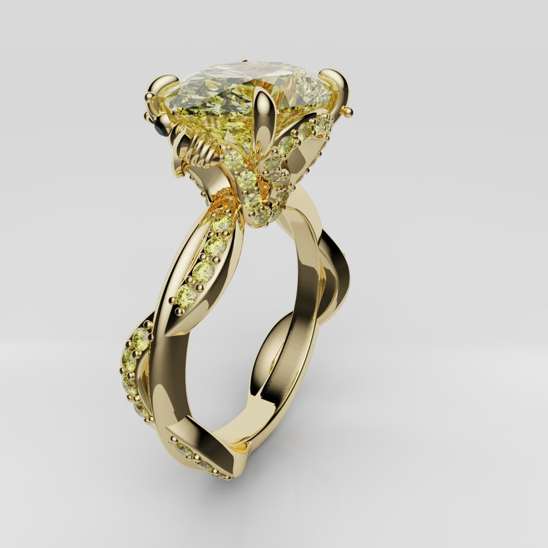 Oval Yellow Diamond Hidden Halo Honey Bee Engagement Ring