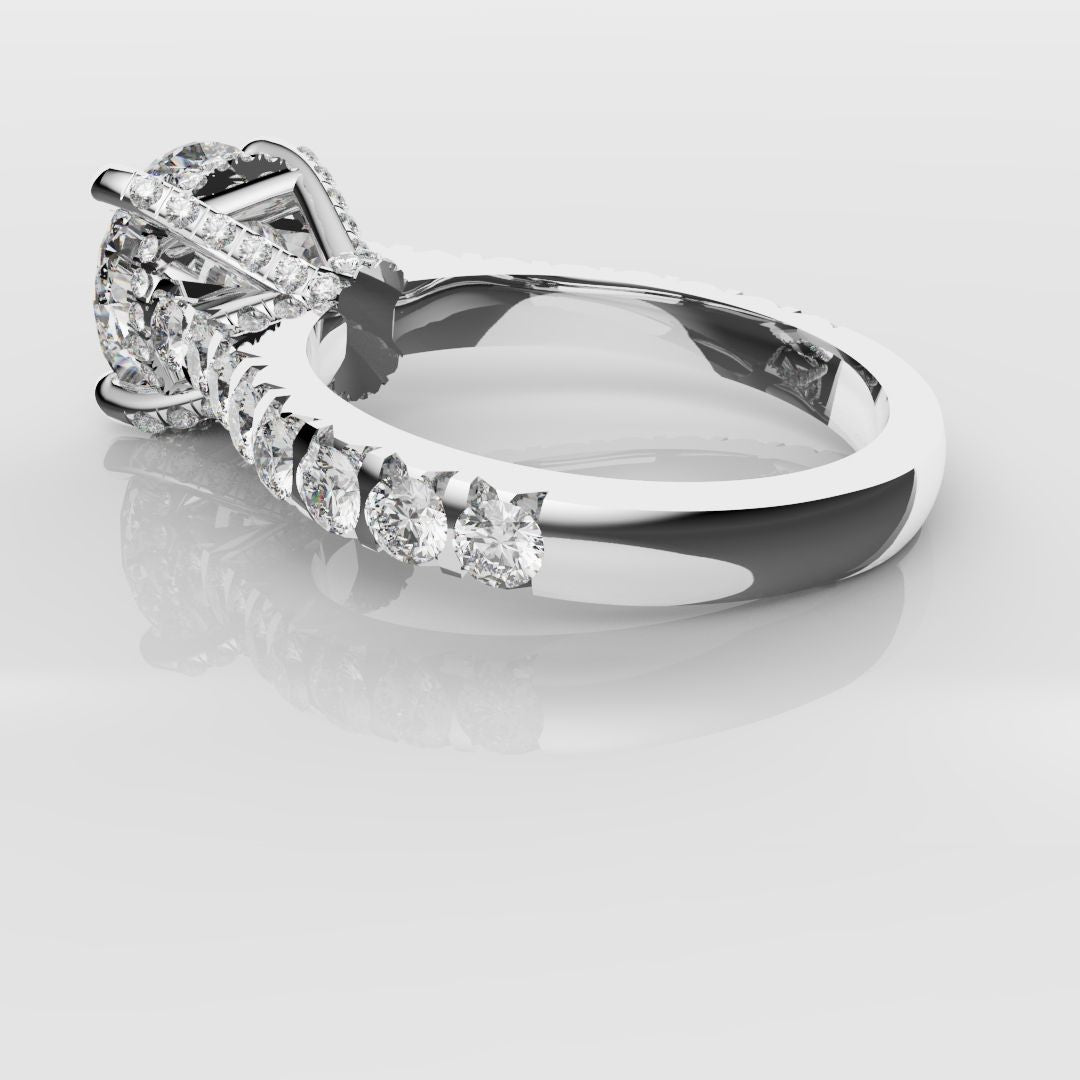 Round Brilliant Cut Hidden Halo With Diamond Set Claws
