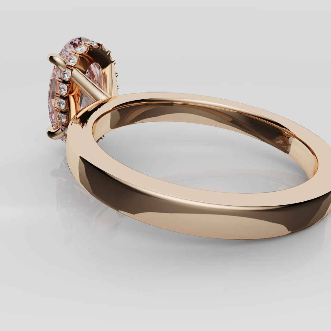 Pink Oval Diamond Hidden halo Engagement Ring