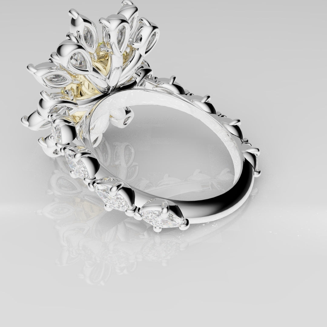 2ct Radiant Cut Fancy Yellow Ring with Pear and Marquise Diamond Cluster