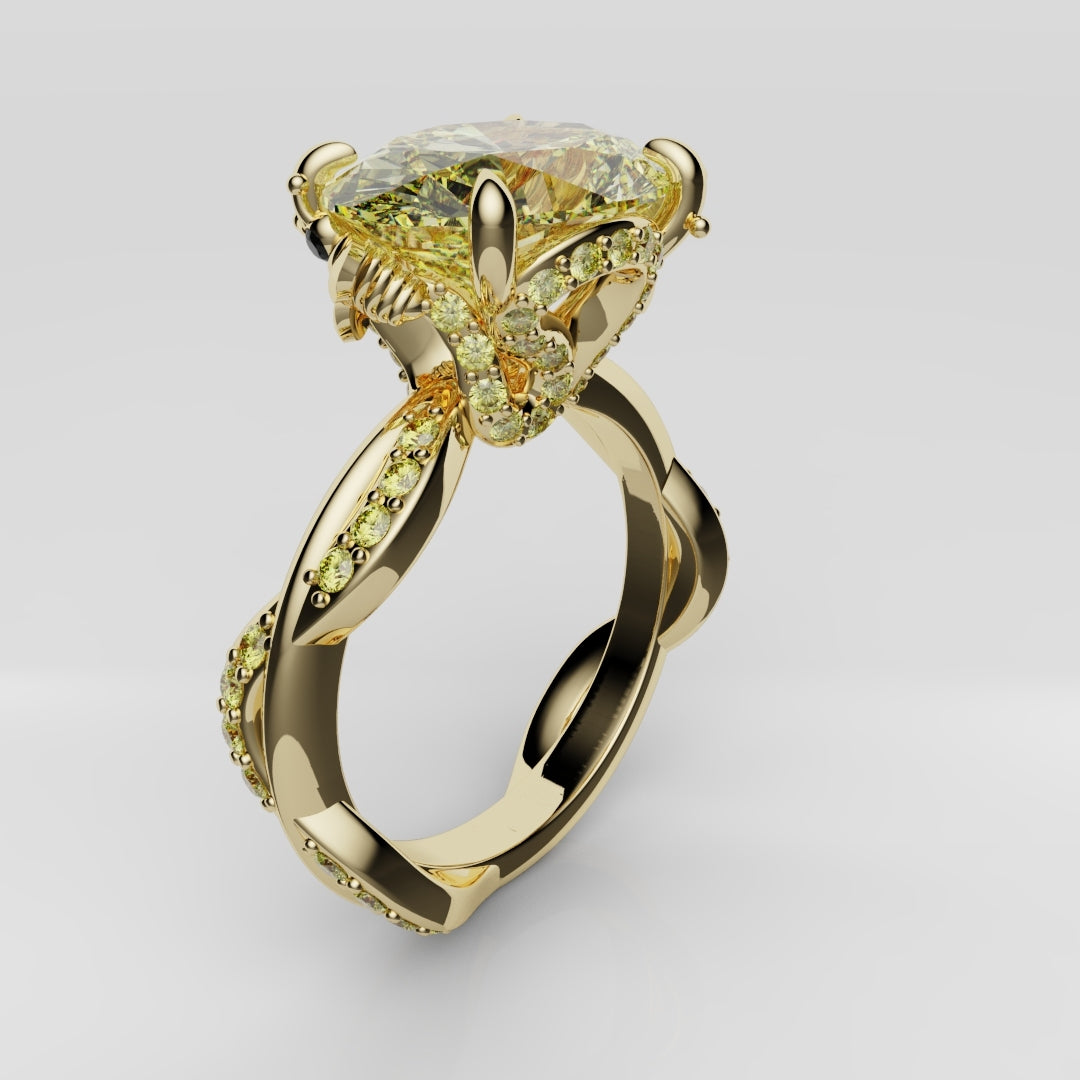 Oval Yellow Diamond Hidden Halo Honey Bee Engagement Ring