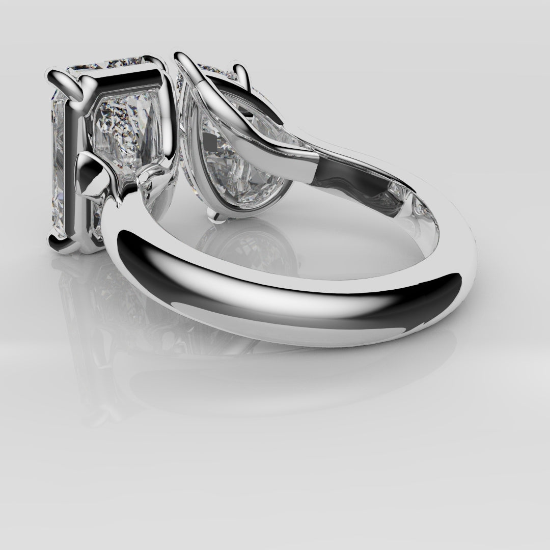 Radiant and Pear Diamond Toi & Moi Engagement Ring