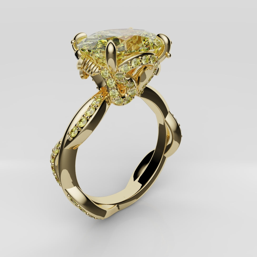 Oval Yellow Diamond Hidden Halo Honey Bee Engagement Ring