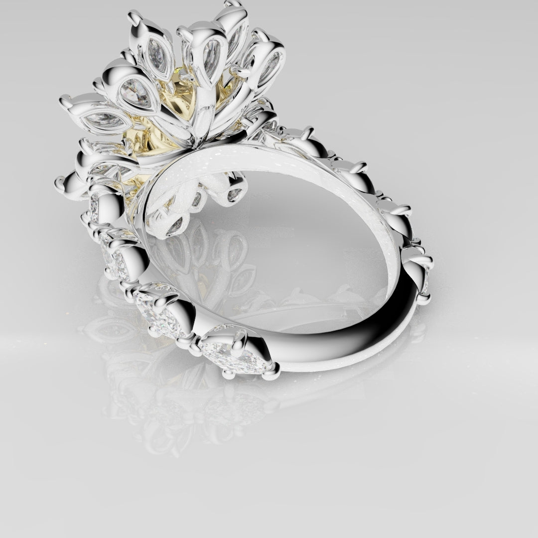 2ct Radiant Cut Fancy Yellow Ring with Pear and Marquise Diamond Cluster
