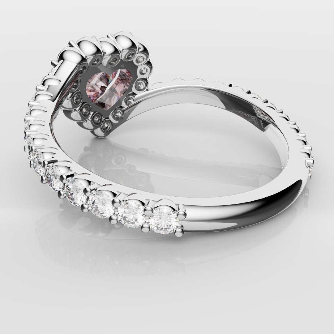 Pink Heart Diamond Halo Engagement Ring