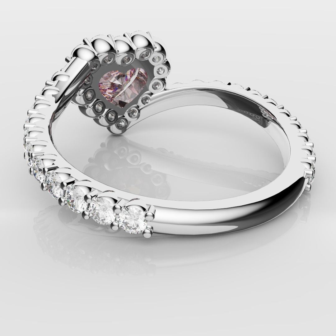 Pink Heart Diamond Halo Engagement Ring