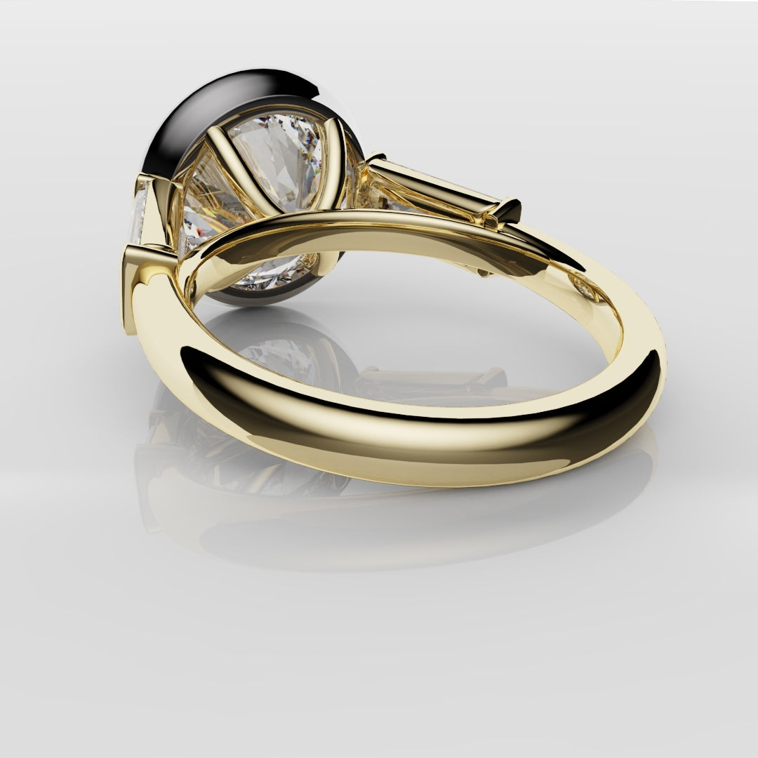 Round and Baguette Diamond Trilogy Rubover Set Engagement Ring