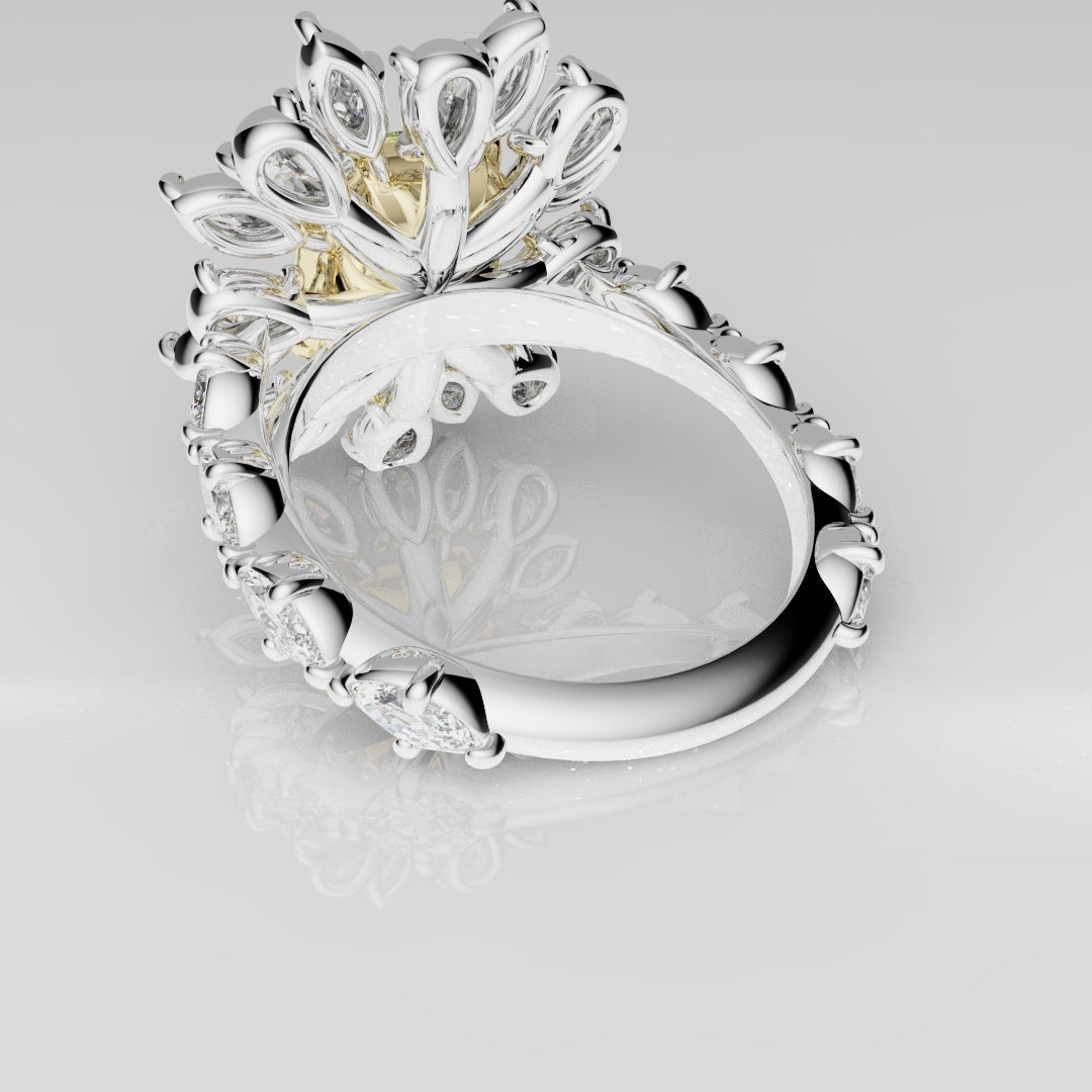 2ct Radiant Cut Fancy Yellow Ring with Pear and Marquise Diamond Cluster