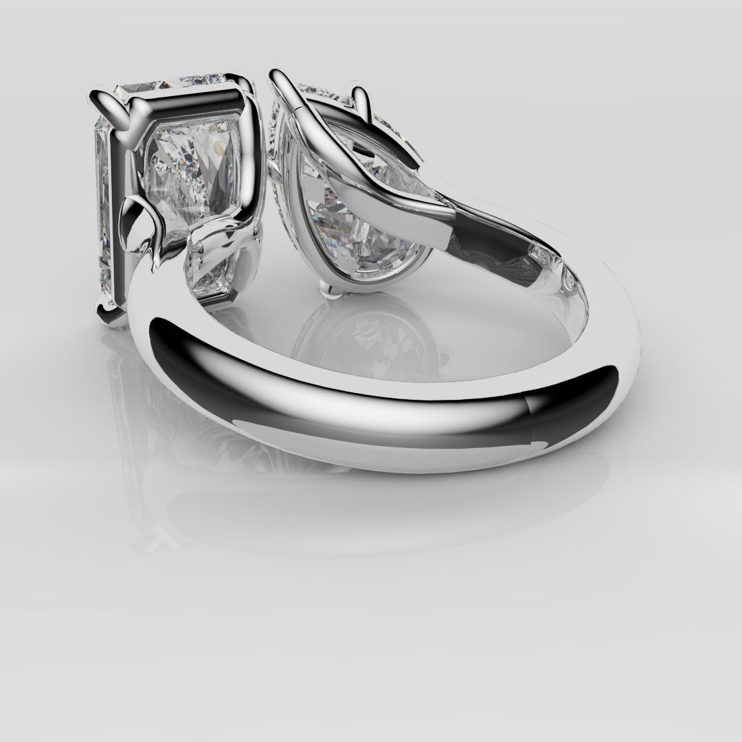 Radiant and Pear Diamond Toi & Moi Engagement Ring