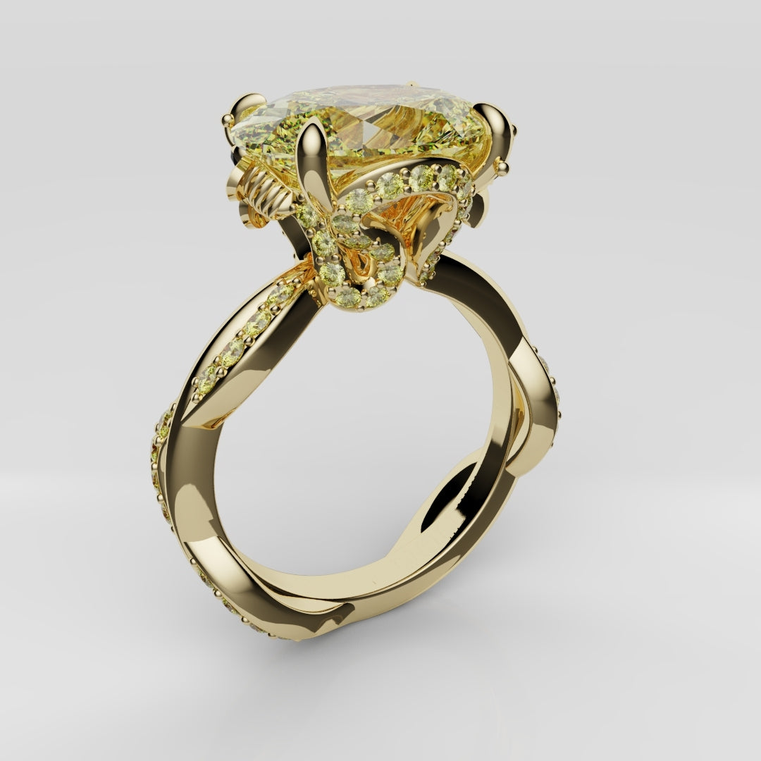 Oval Yellow Diamond Hidden Halo Honey Bee Engagement Ring