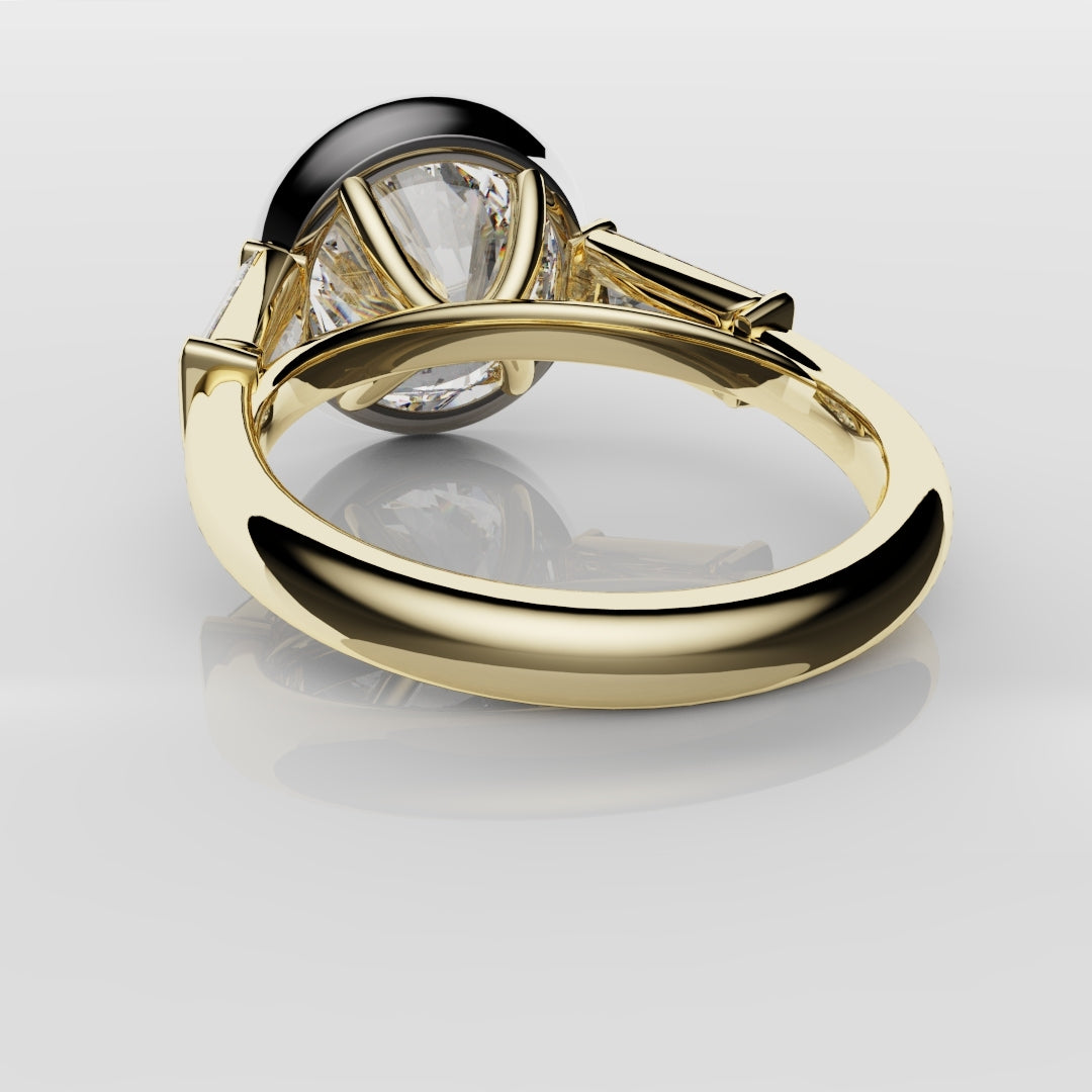 Round and Baguette Diamond Trilogy Rubover Set Engagement Ring