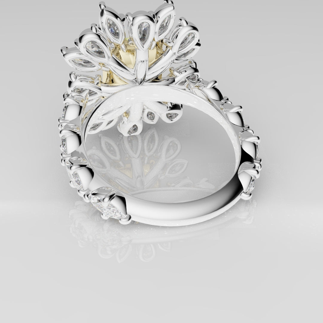 2ct Radiant Cut Fancy Yellow Ring with Pear and Marquise Diamond Cluster