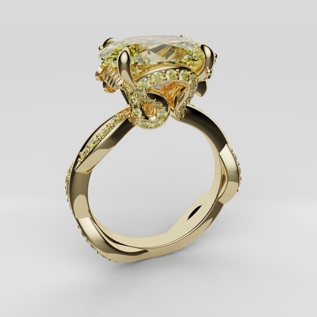 Oval Yellow Diamond Hidden Halo Honey Bee Engagement Ring