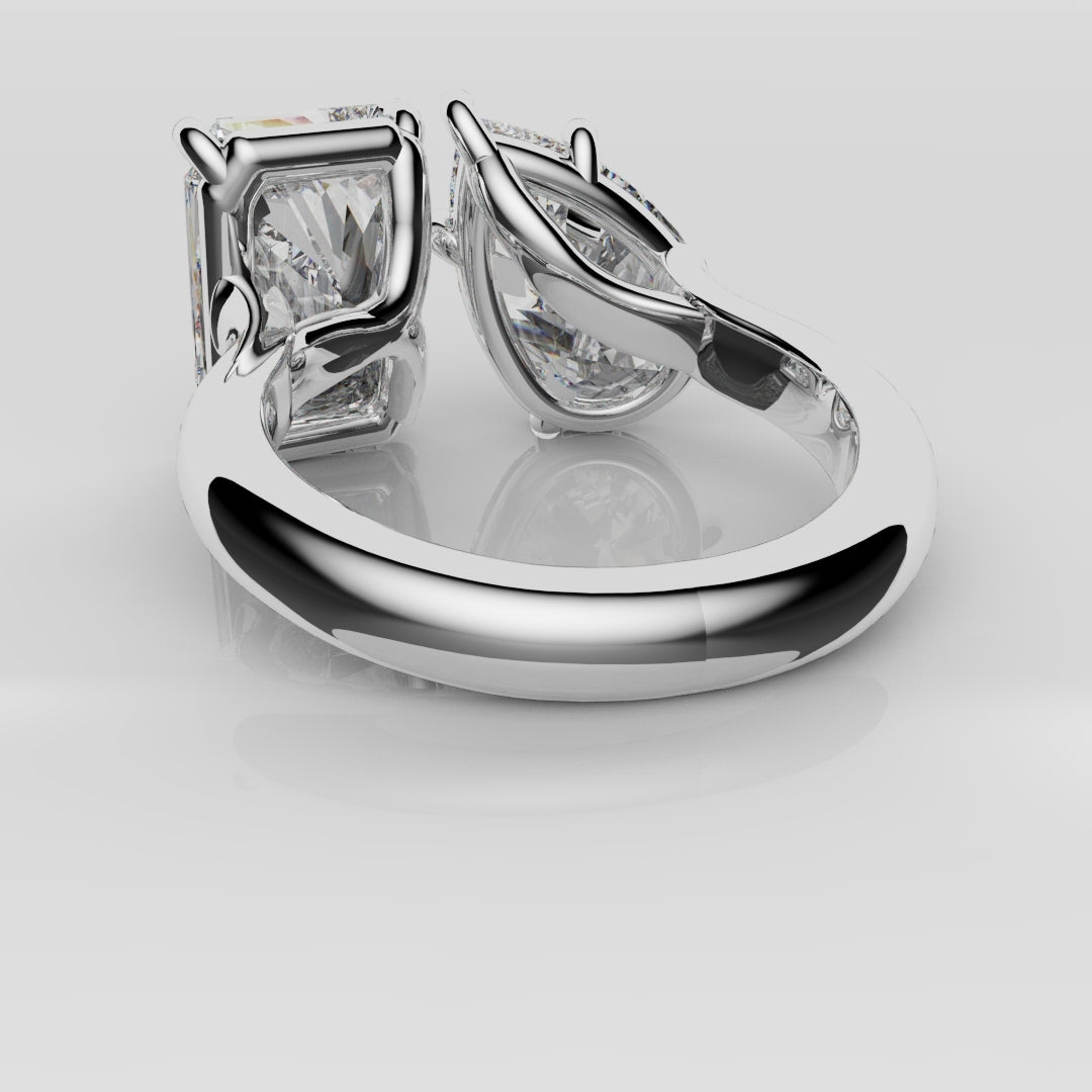 Radiant and Pear Diamond Toi & Moi Engagement Ring