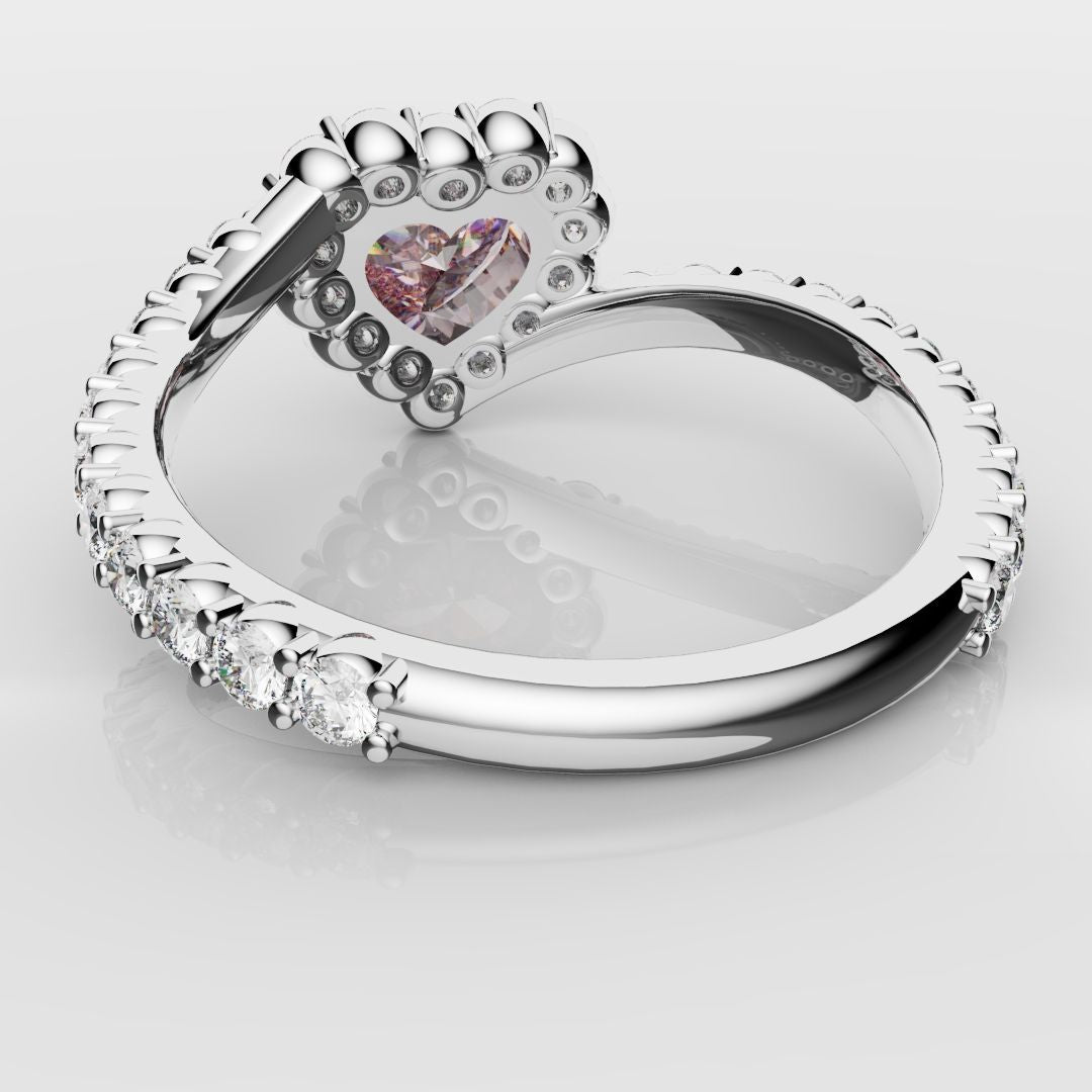 Pink Heart Diamond Halo Engagement Ring