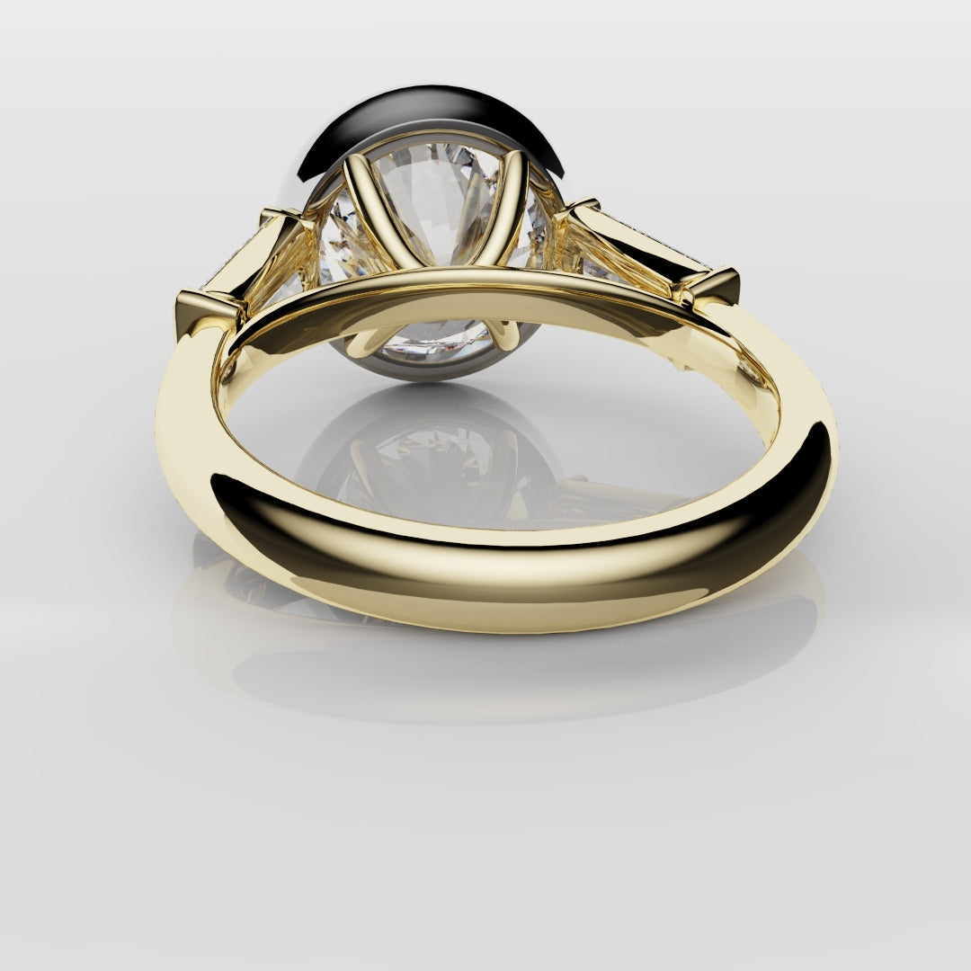 Round and Baguette Diamond Trilogy Rubover Set Engagement Ring