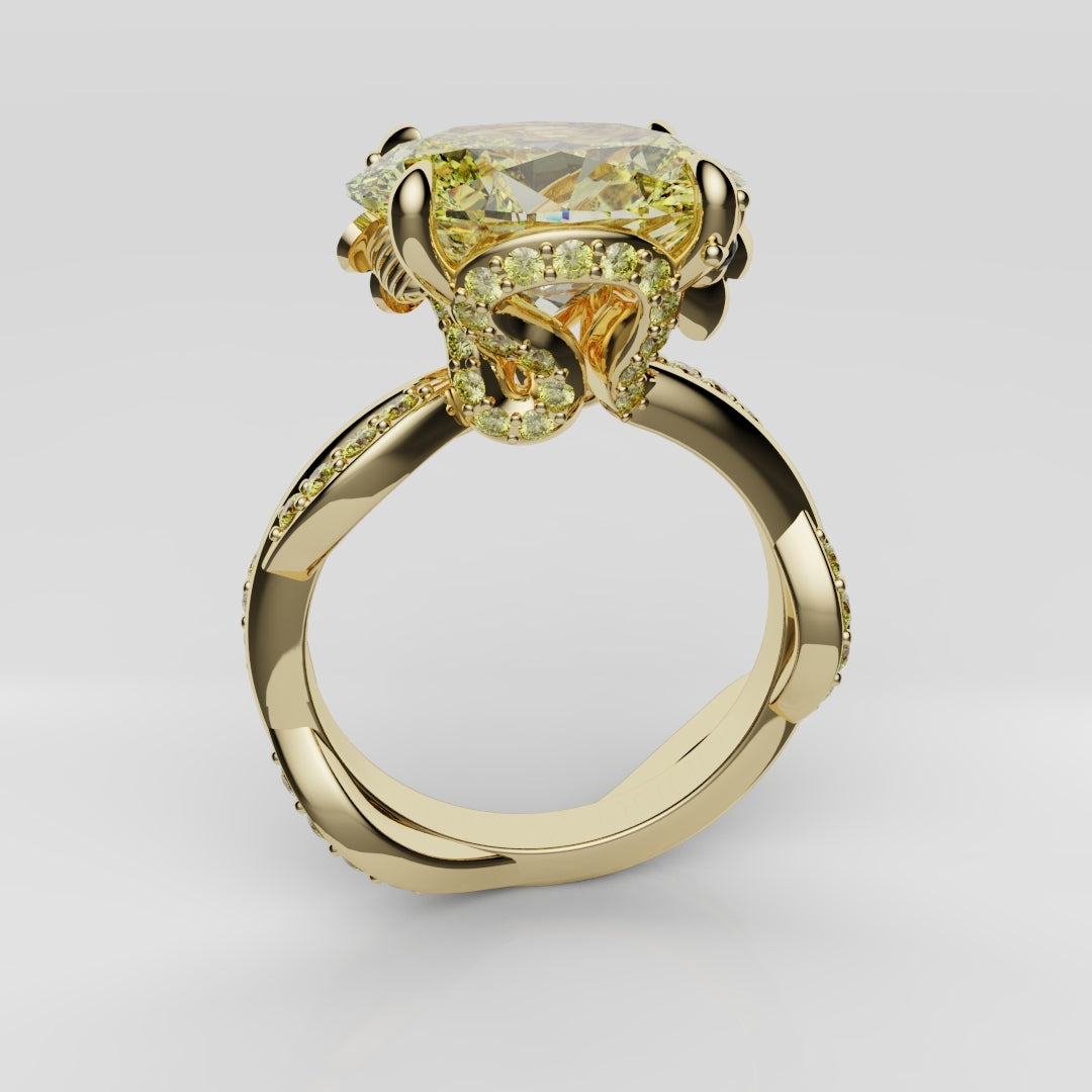 Oval Yellow Diamond Hidden Halo Honey Bee Engagement Ring