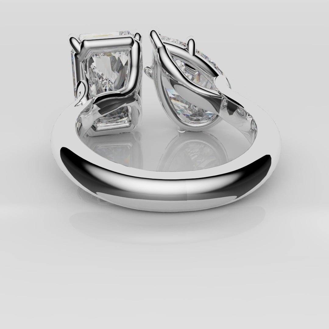 Radiant and Pear Diamond Toi & Moi Engagement Ring