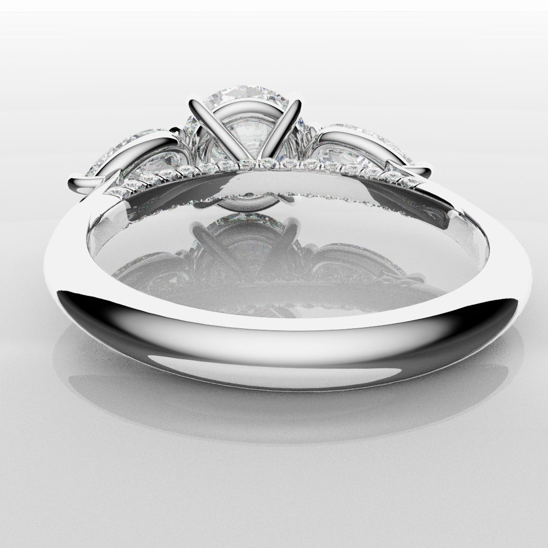 Round and Pear Trilogy Engagement Ring with Diamond Set Cathedral