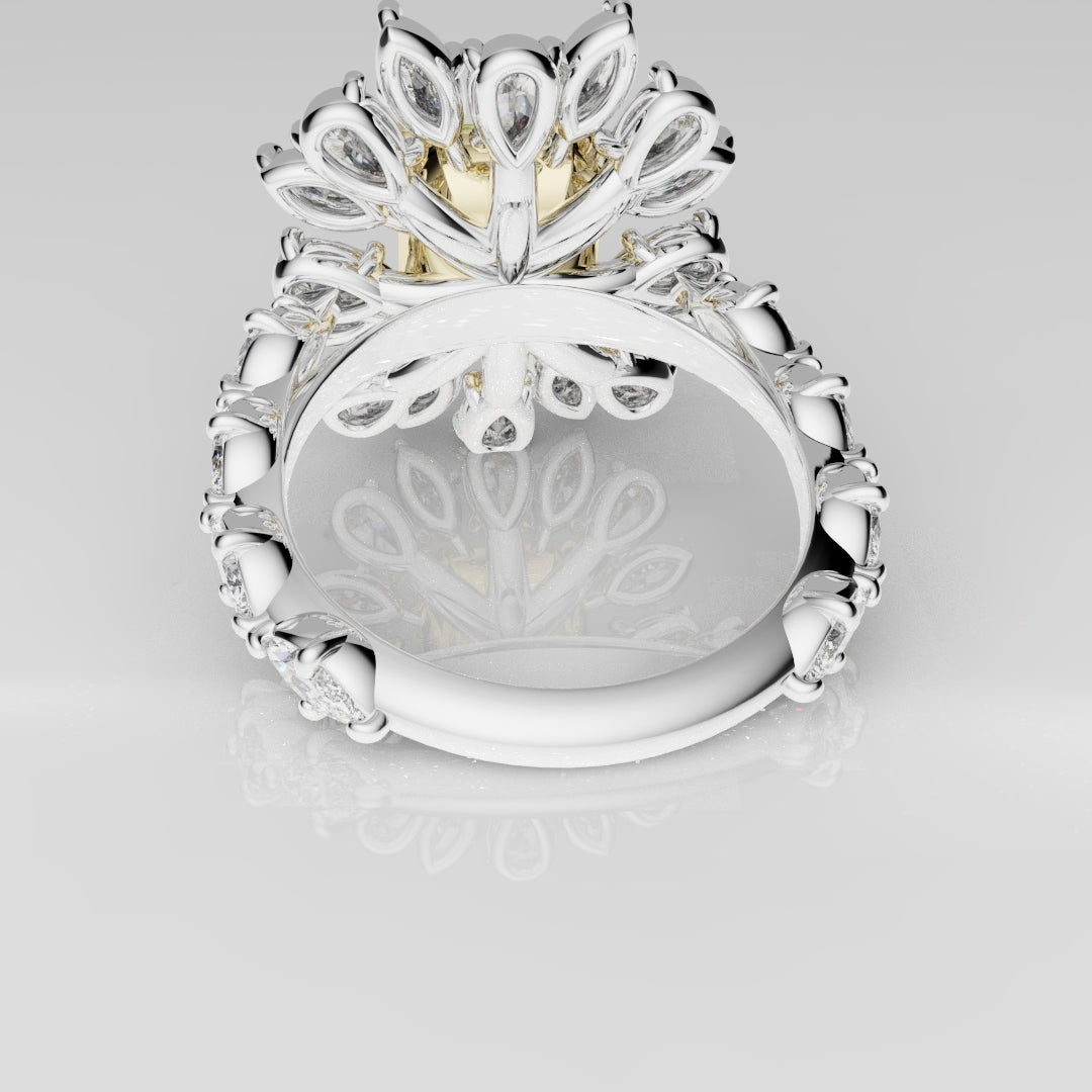 2ct Radiant Cut Fancy Yellow Ring with Pear and Marquise Diamond Cluster
