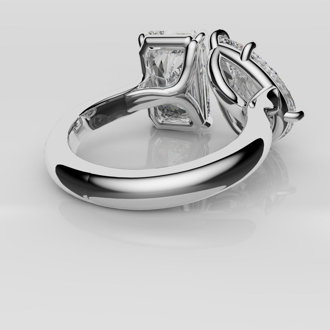 Radiant and Pear Diamond Toi & Moi Engagement Ring