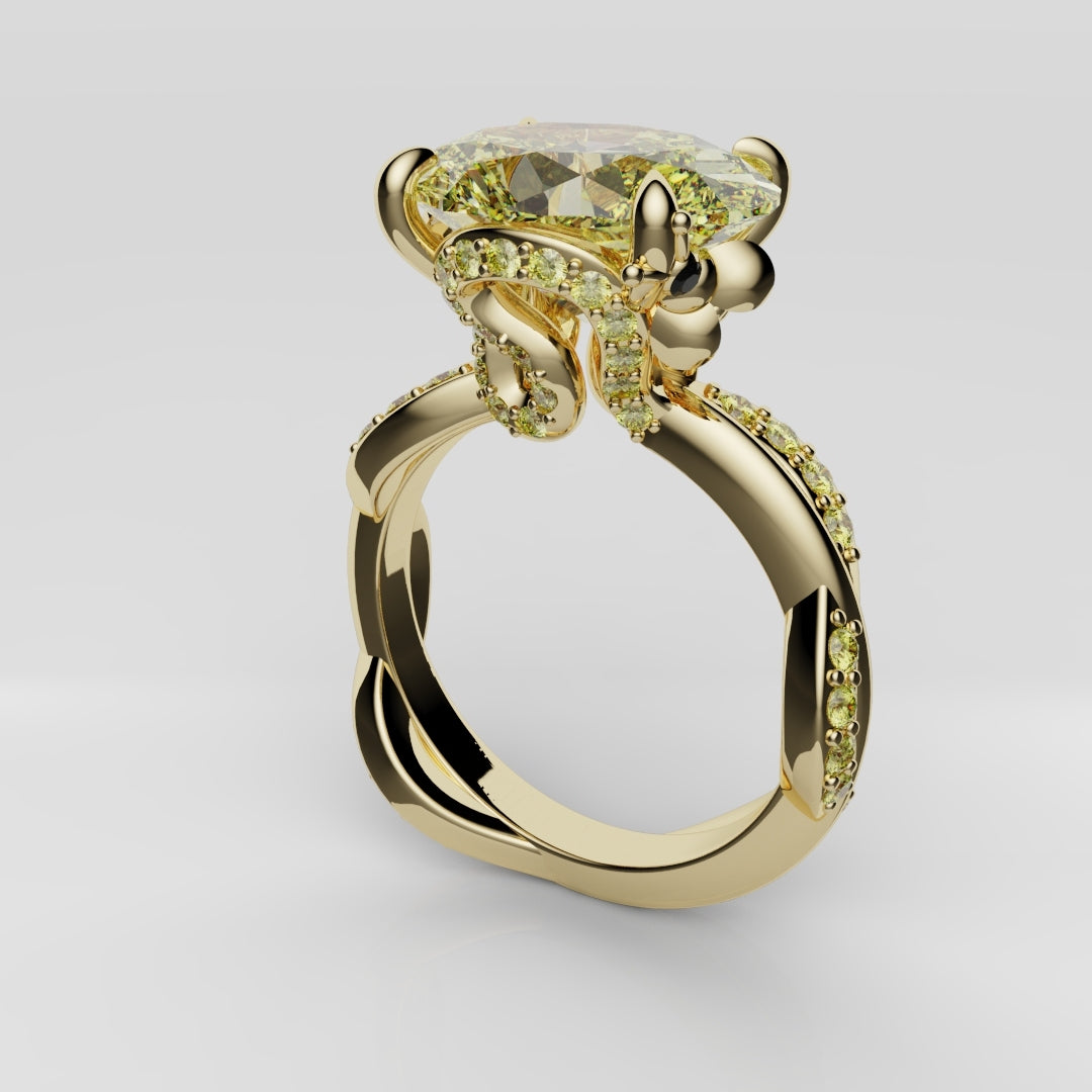Oval Yellow Diamond Hidden Halo Honey Bee Engagement Ring