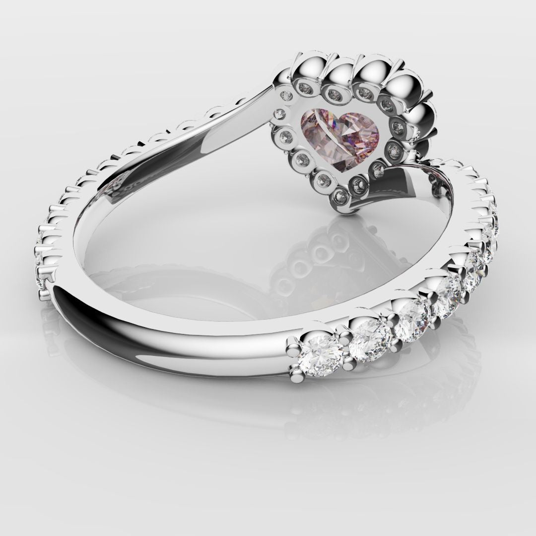 Pink Heart Diamond Halo Engagement Ring
