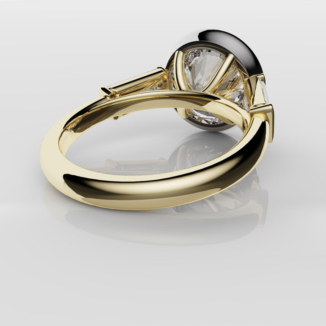 Round and Baguette Diamond Trilogy Rubover Set Engagement Ring