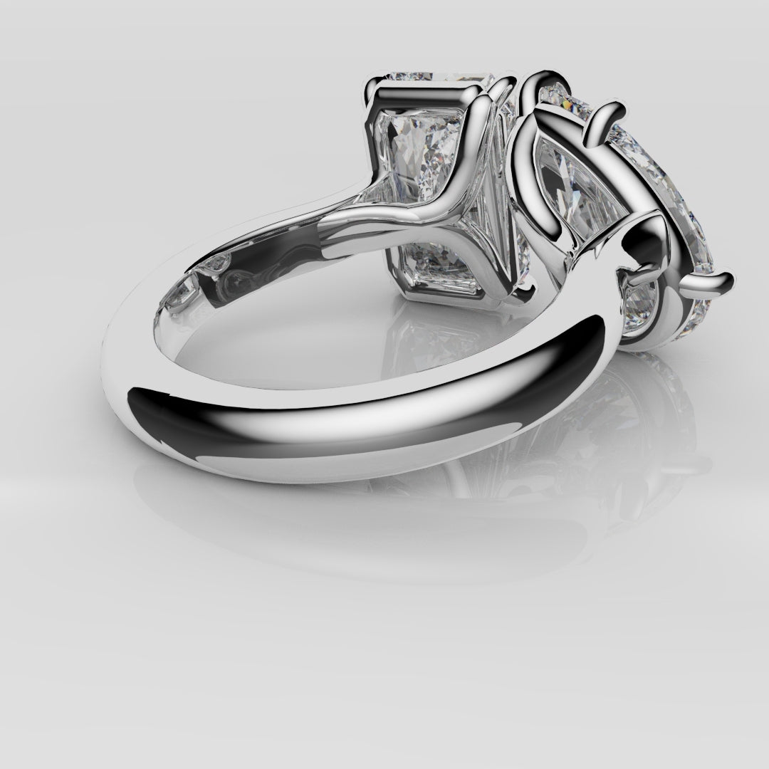 Radiant and Pear Diamond Toi & Moi Engagement Ring