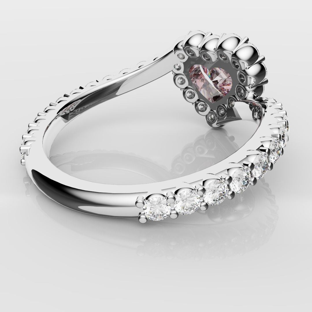 Pink Heart Diamond Halo Engagement Ring