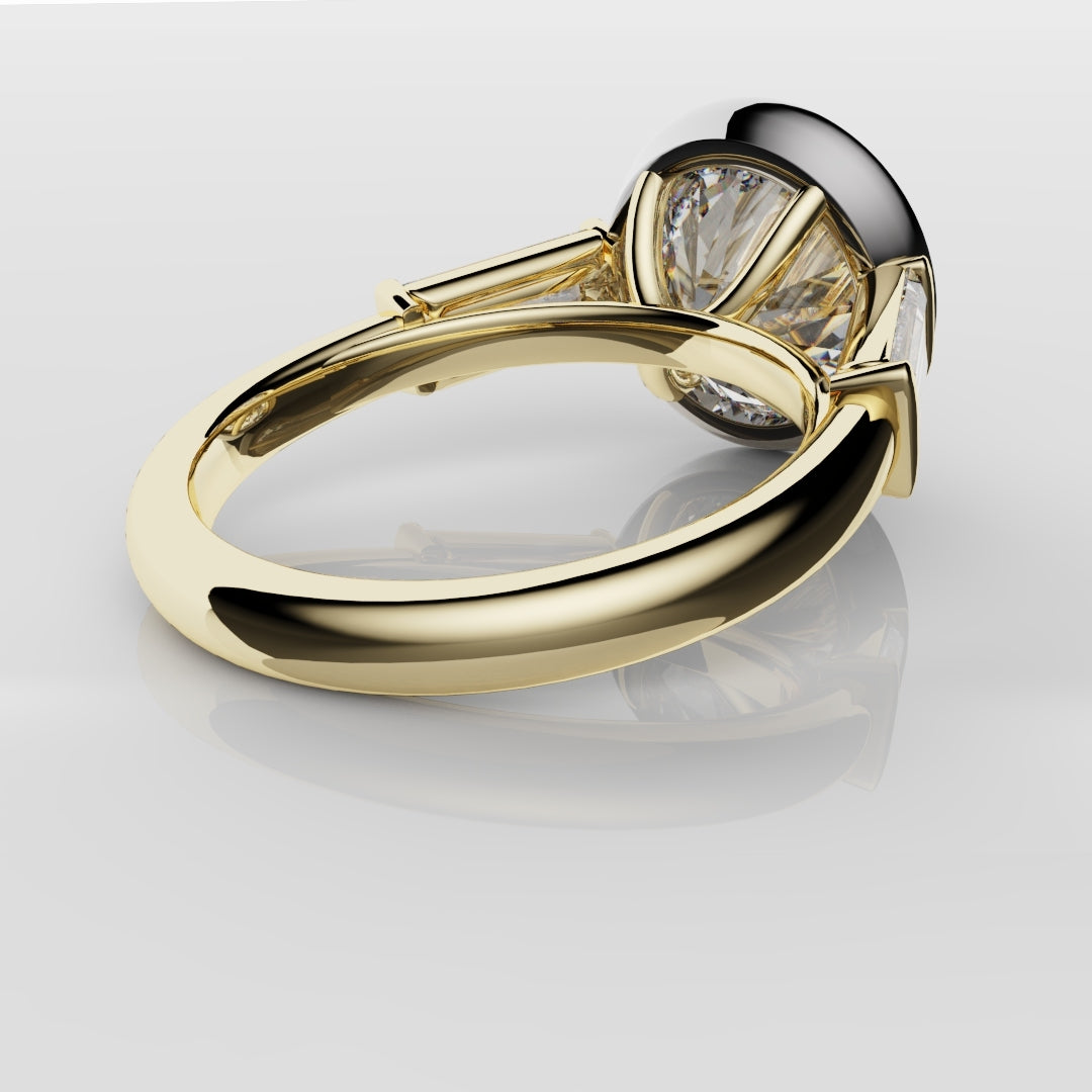 Round and Baguette Diamond Trilogy Rubover Set Engagement Ring