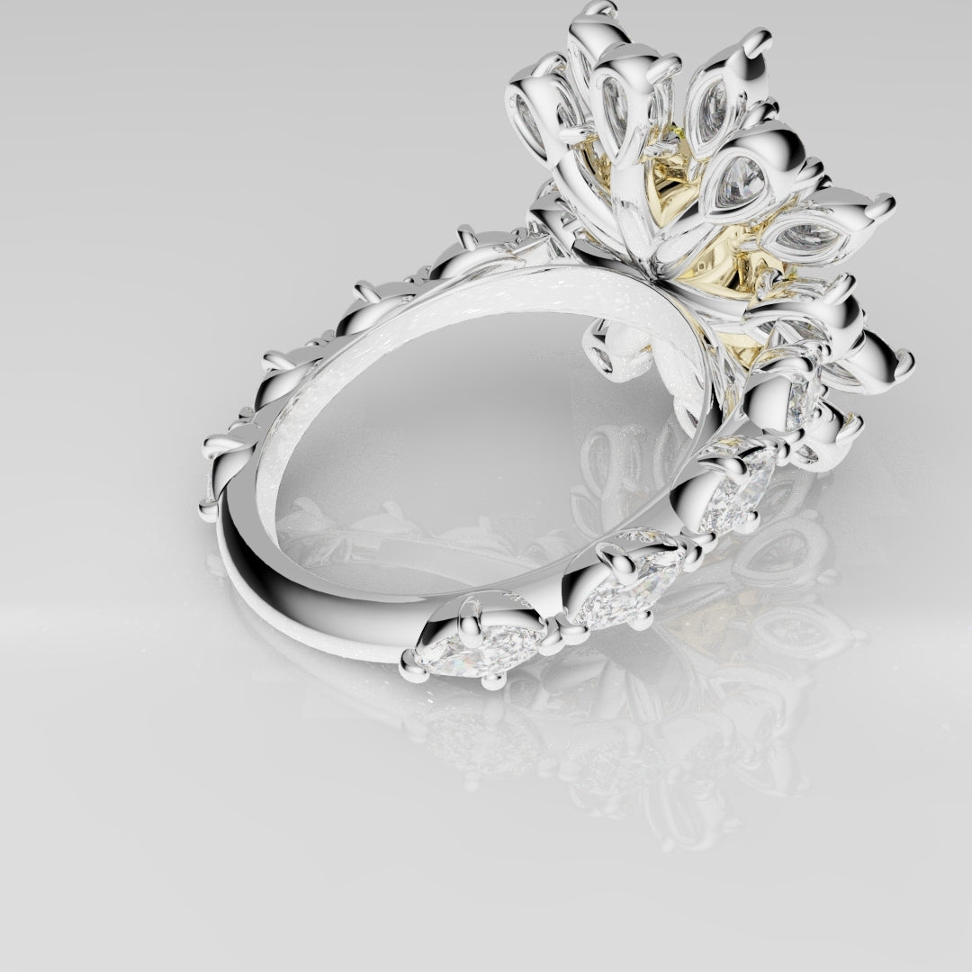 2ct Radiant Cut Fancy Yellow Ring with Pear and Marquise Diamond Cluster