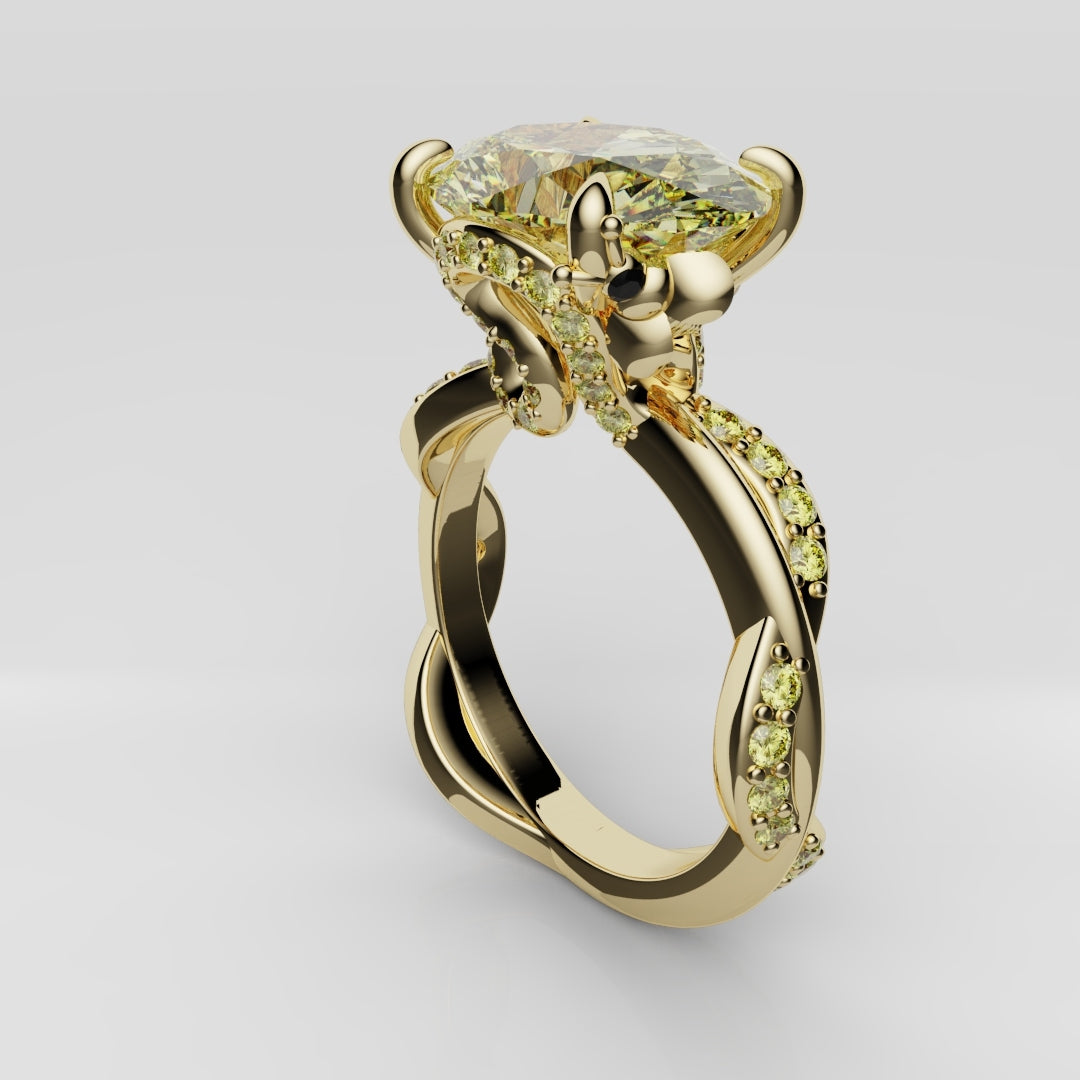 Oval Yellow Diamond Hidden Halo Honey Bee Engagement Ring
