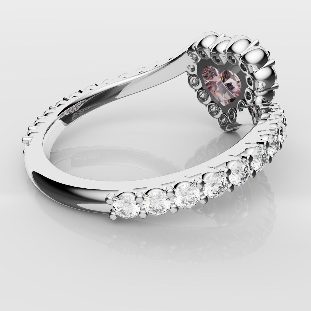 Pink Heart Diamond Halo Engagement Ring