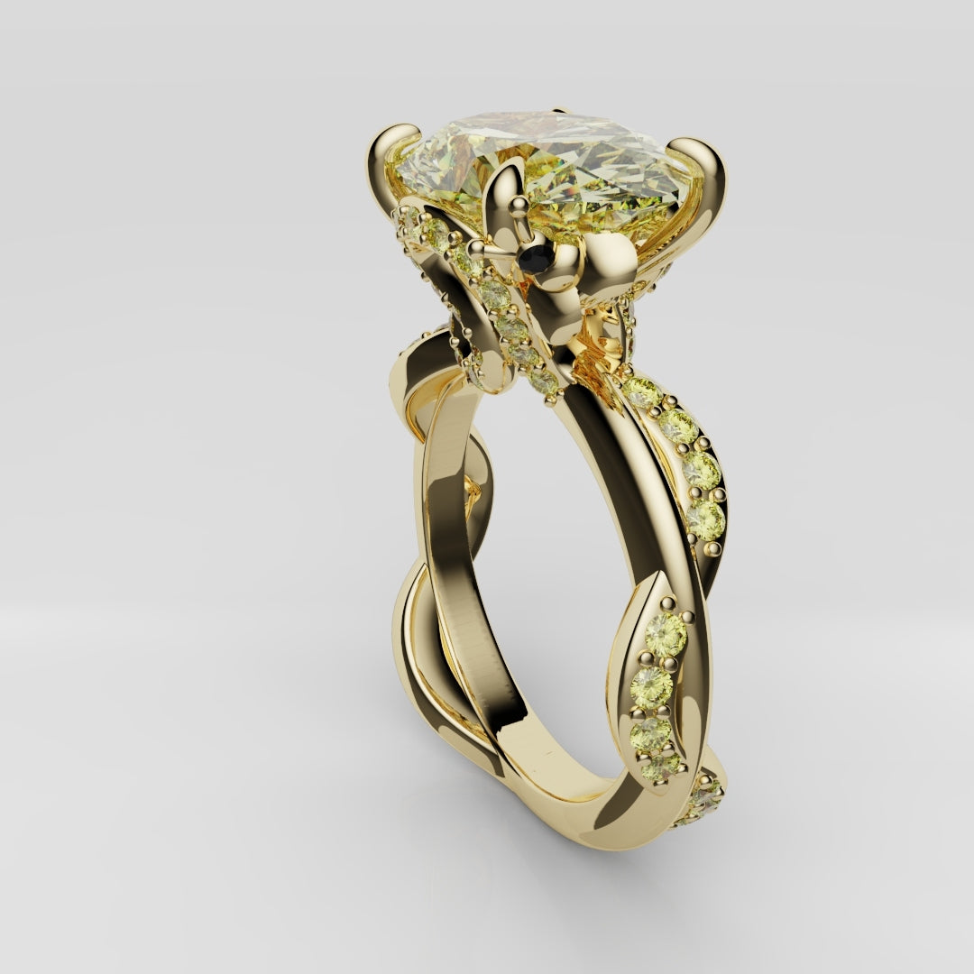 Oval Yellow Diamond Hidden Halo Honey Bee Engagement Ring