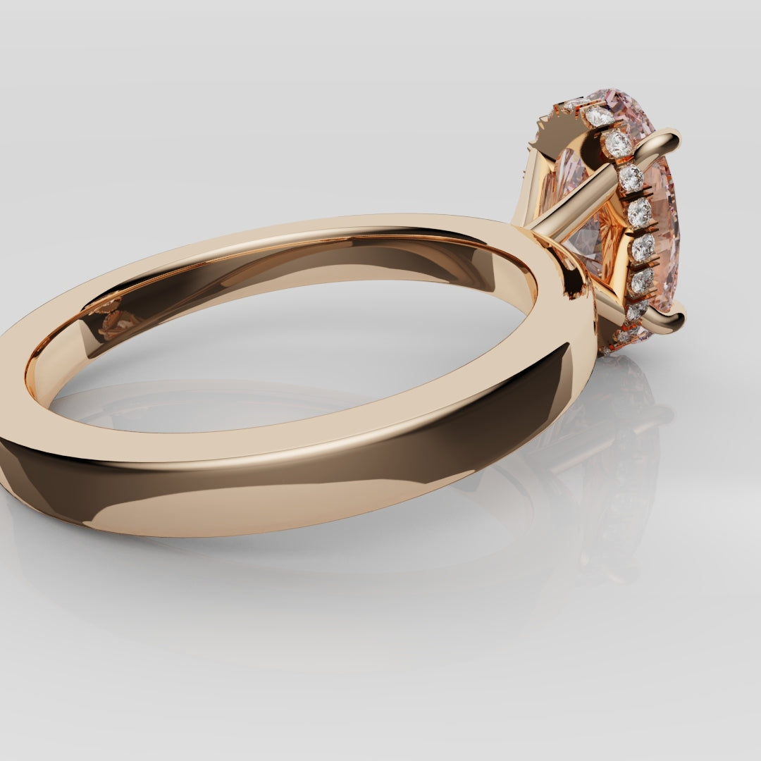 Pink Oval Diamond Hidden halo Engagement Ring