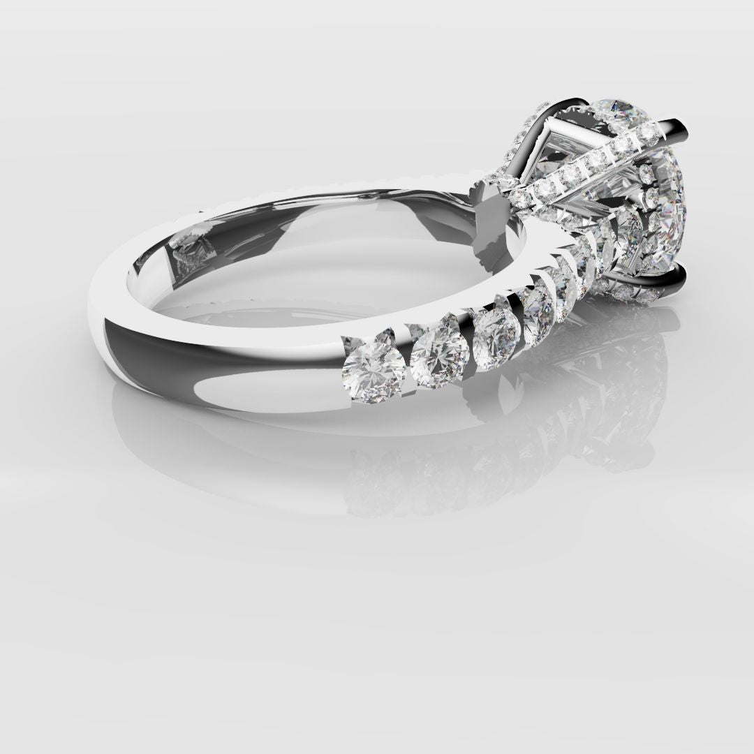 Round Brilliant Cut Hidden Halo With Diamond Set Claws