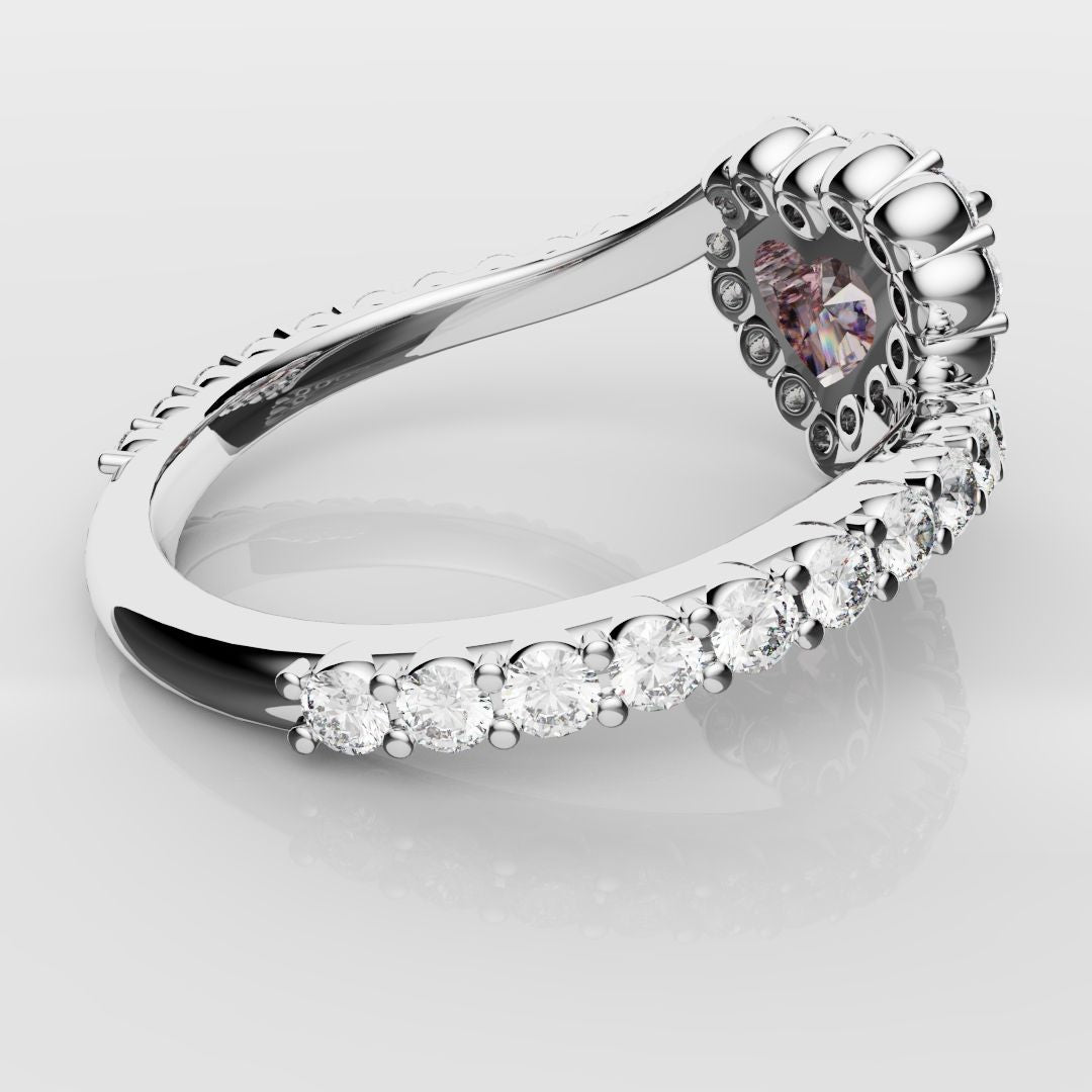 Pink Heart Diamond Halo Engagement Ring