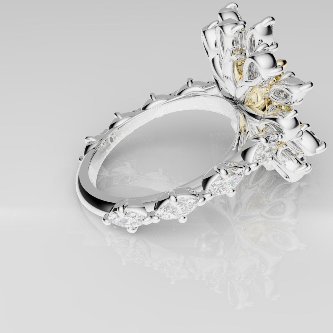 2ct Radiant Cut Fancy Yellow Ring with Pear and Marquise Diamond Cluster