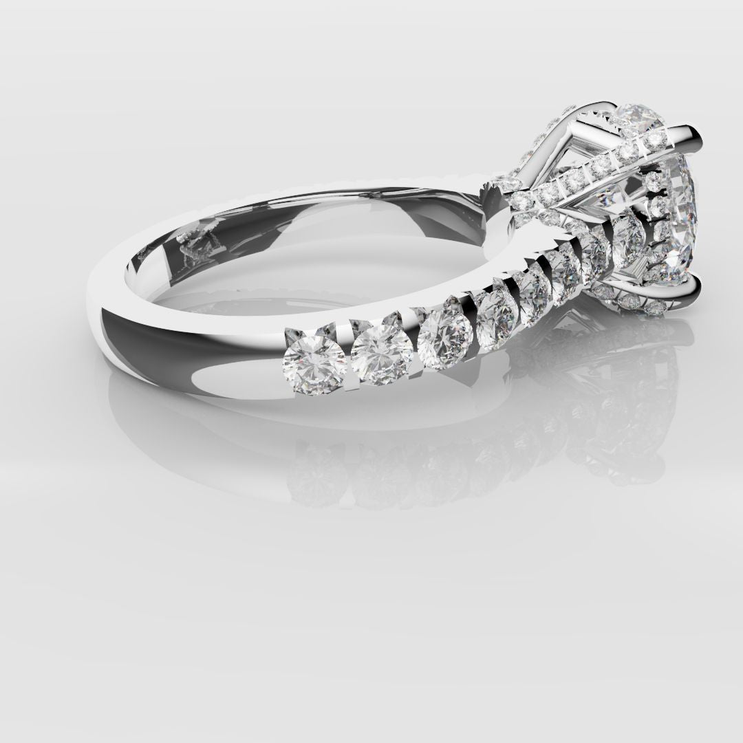 Round Brilliant Cut Hidden Halo With Diamond Set Claws