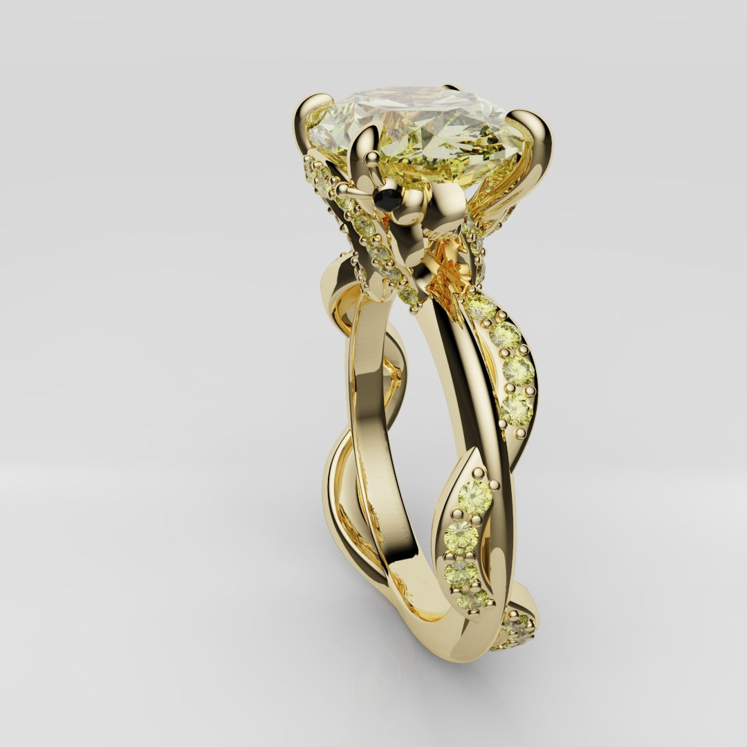 Oval Yellow Diamond Hidden Halo Honey Bee Engagement Ring