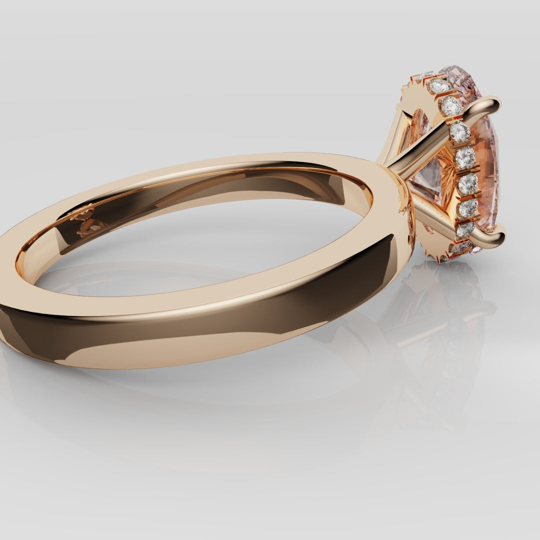 Pink Oval Diamond Hidden halo Engagement Ring