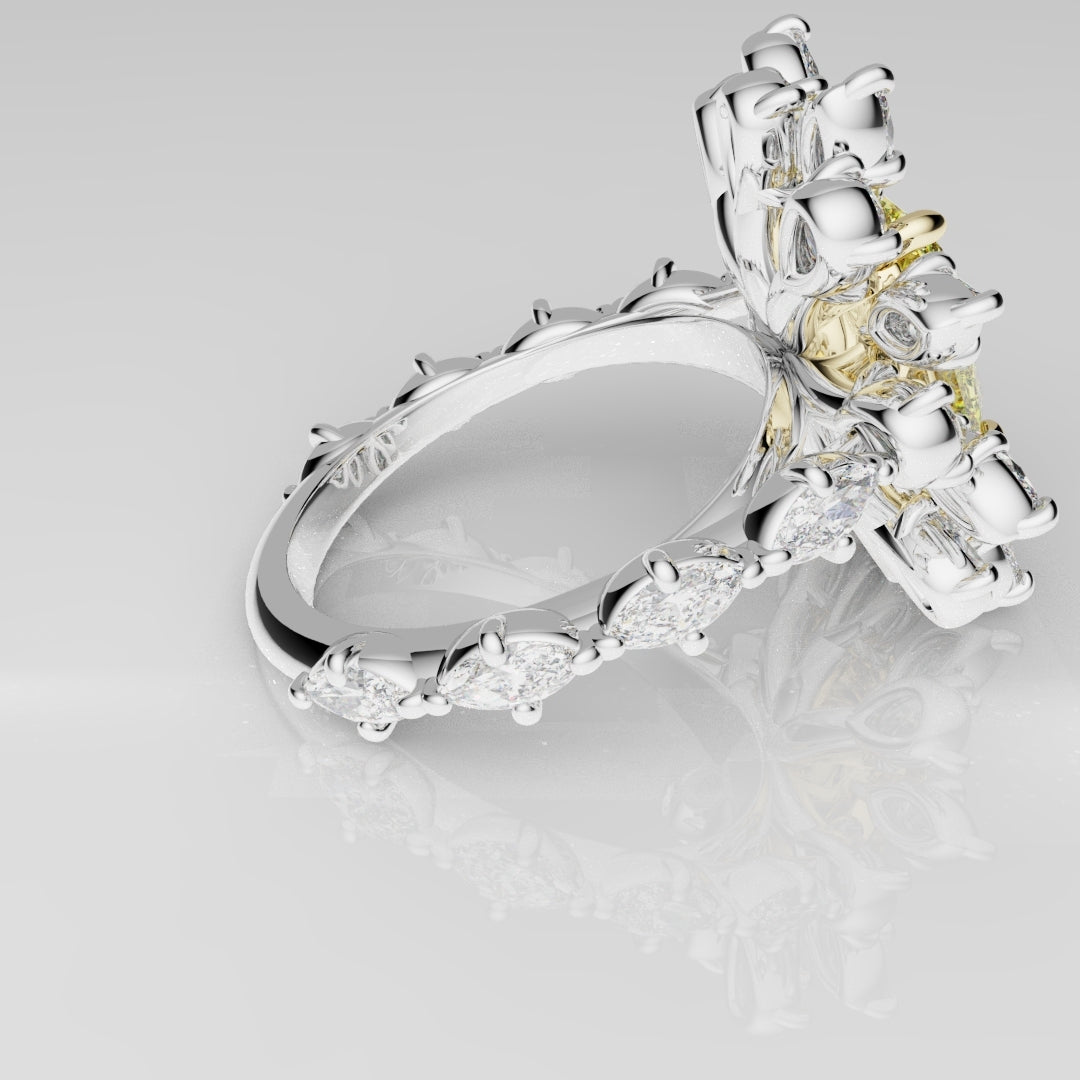 2ct Radiant Cut Fancy Yellow Ring with Pear and Marquise Diamond Cluster