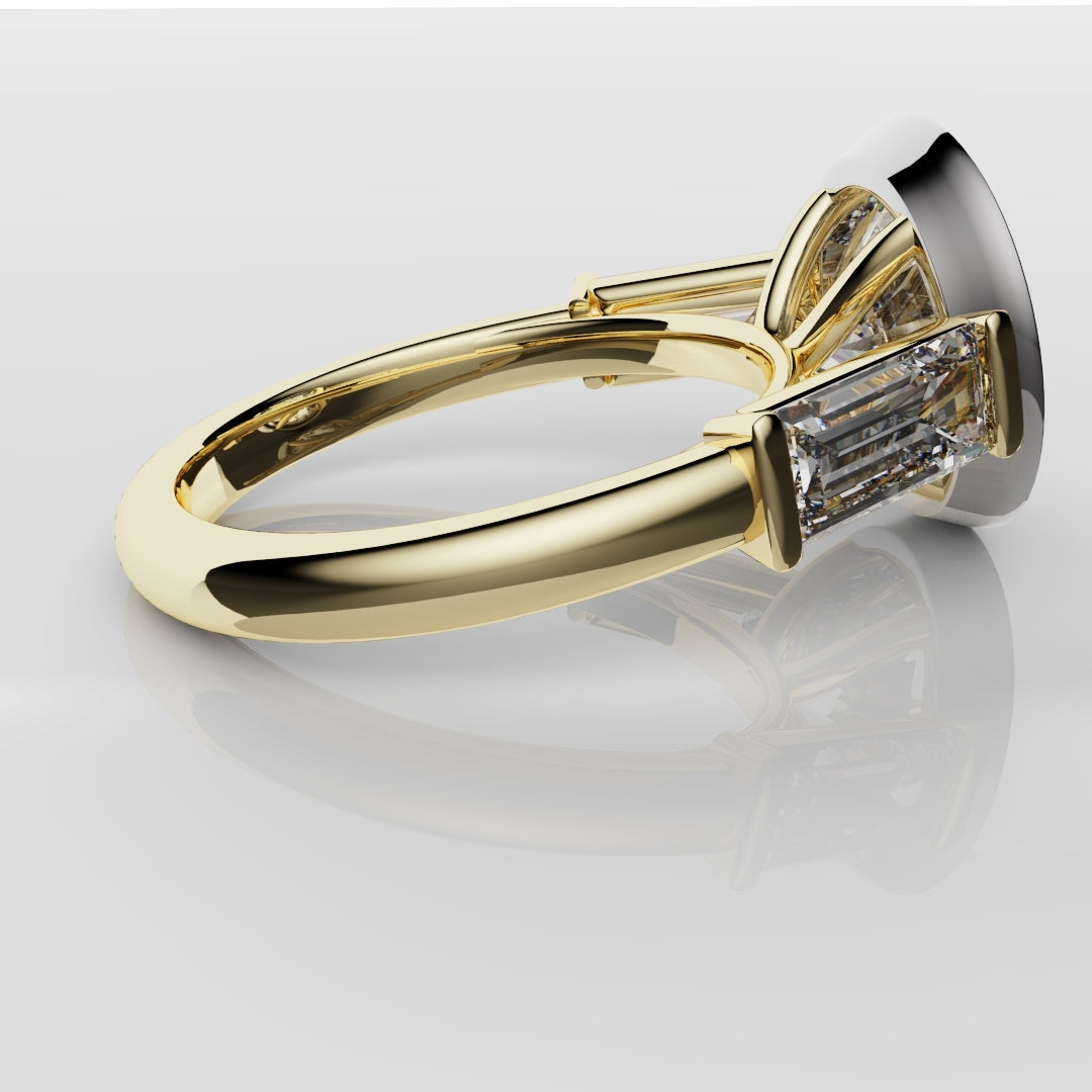 Round and Baguette Diamond Trilogy Rubover Set Engagement Ring