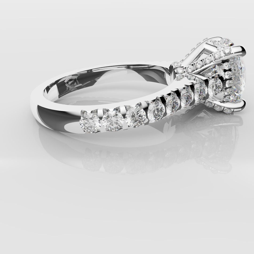 Round Brilliant Cut Hidden Halo With Diamond Set Claws
