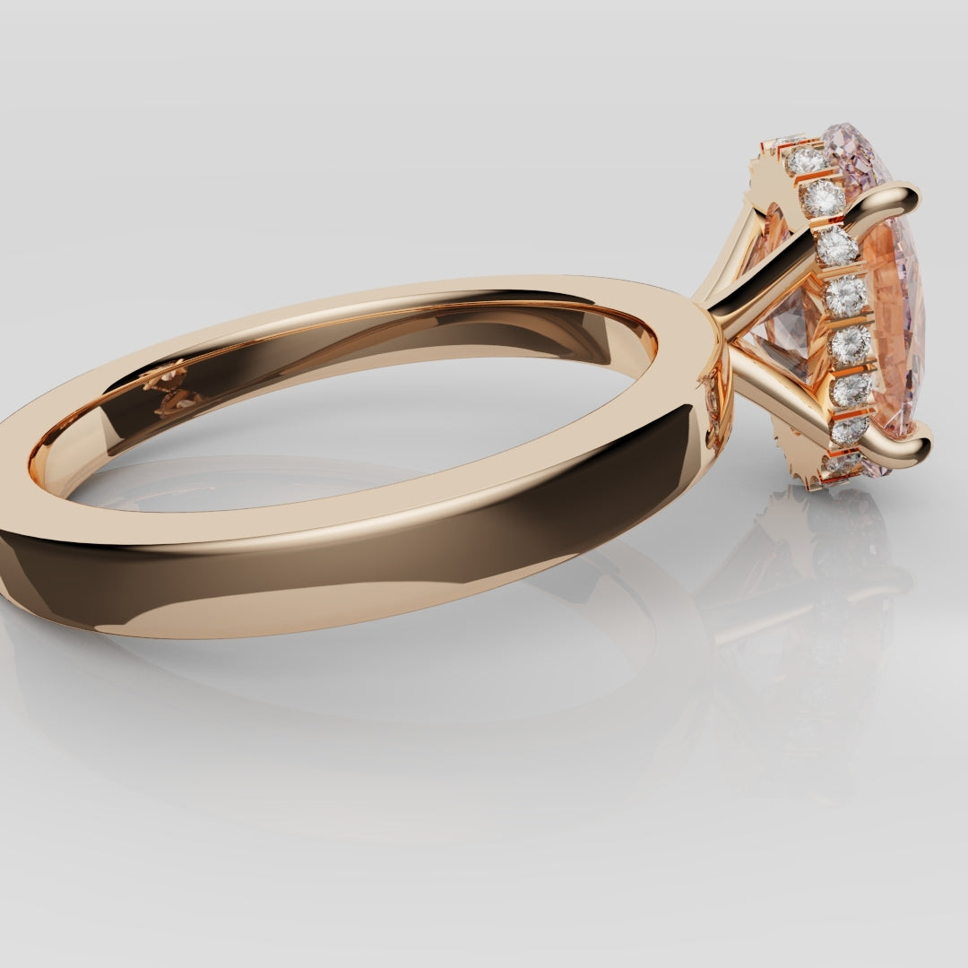 Pink Oval Diamond Hidden halo Engagement Ring