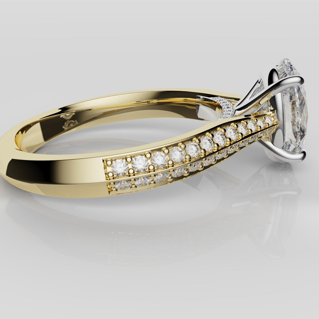 Double Row Pavé Oval Diamond Engagement Ring