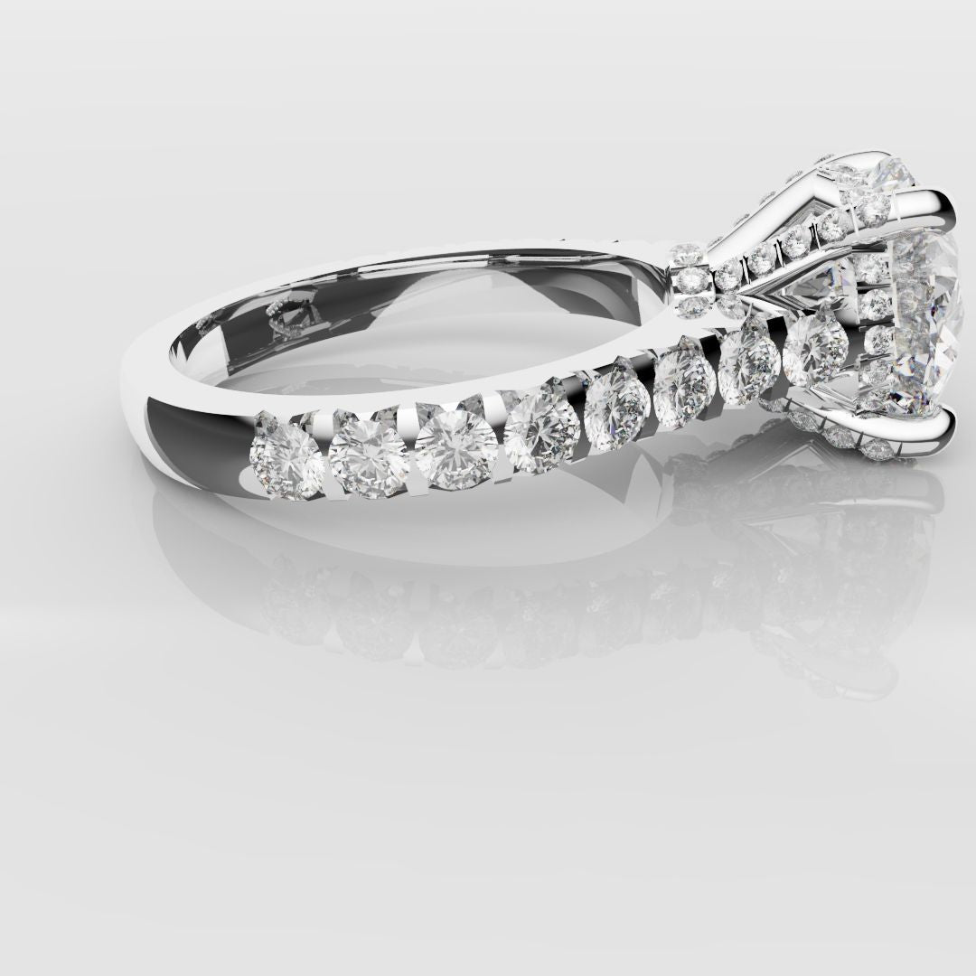 Round Brilliant Cut Hidden Halo With Diamond Set Claws