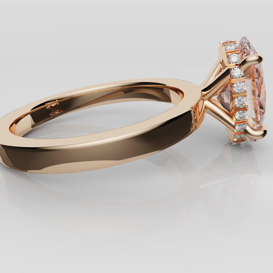 Pink Oval Diamond Hidden halo Engagement Ring