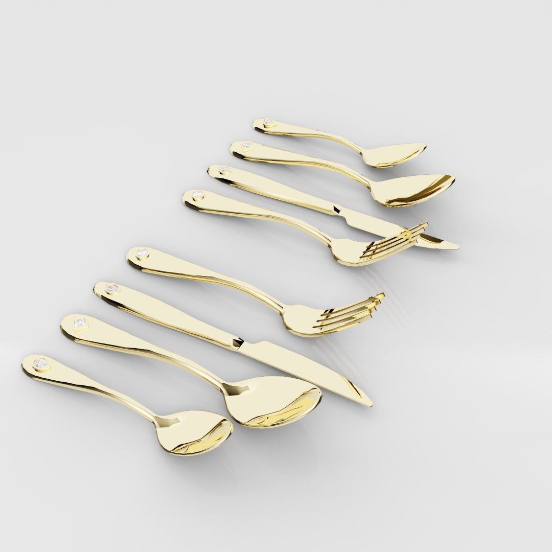 18ct Yellow Gold Cutlery Set